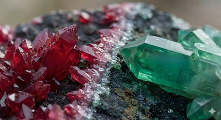 A risk-reward matrix visualized as two competing crystal formationsone jagged red, one smooth greengrowing toward each other.