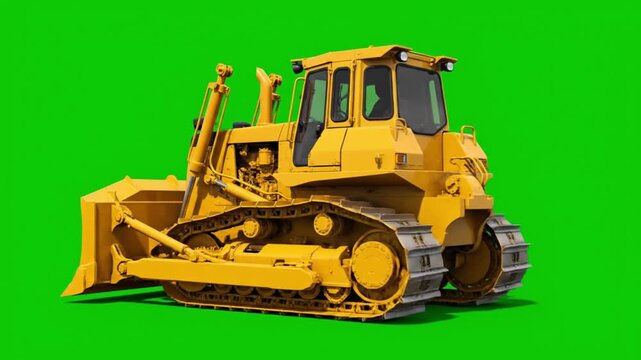 A yellow bulldozer with a green background and a shallow depth of field.