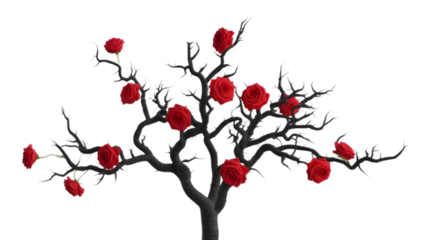 Tree with Red Roses Illustration Isolated on Transparent Background