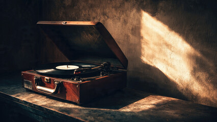 Vintage Record Player with Vinyl Record
