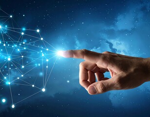 Digit presses glowing network, representing connections