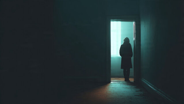 Woman Silhouette in Doorway, Moody