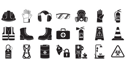 Construction Safety Icons on White Background