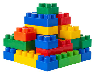 Colorful Interlocking Plastic Pieces Assembled in Compact Stack, Front View, Isolated on Transparent Background (2)