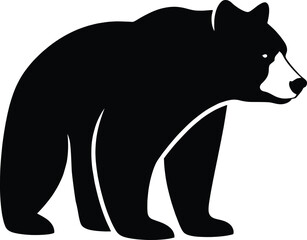 Black bear silhouette vector illustration of a wild grizzly animal standing in side view isolated on white background for outdoor adventure and wildlife nature logo.