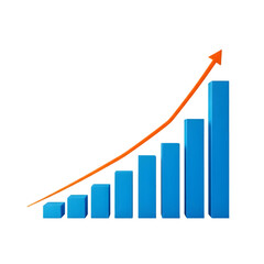 Growing upward bar chart with trend line

