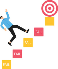 Businessmen jump through hurdles for big targets and success. Run and jump over the failure barrier concept.

