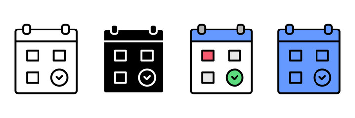 Planning Schedule Icon Set Multiple Style Collection. Calendar, Clock, Notebook, Checklist, Meeting, Reminder, Task List, Planner, Deadline, Appointment, Goal, Event, Priority, Progress, Strategy, Age