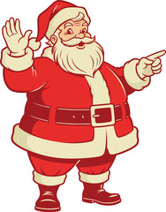 Vintage Two-Color Santa Claus Waving Illustration