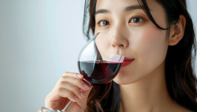 赤ワインを味わう日本人女性のポートレート generative ai