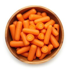 Fresh baby carrots in wooden bowl
