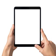 Hands holding tablet isolated on white background
