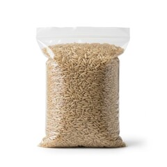 Bag of brown rice isolated on white background