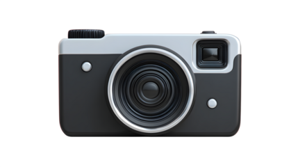 A simple camera icon with a square body and a large central lens on a white background