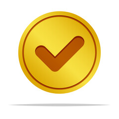 Round gold check mark symbol icon vector isolated