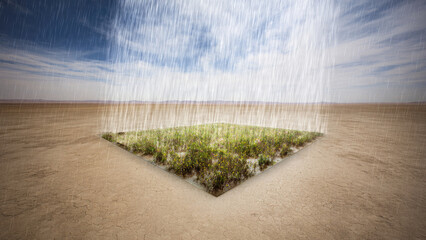 Patch of Green in Desert with Rain