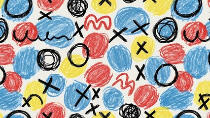 Colorful handdrawn tictactoe pattern with circles and crosses