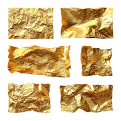 Crinkled gold foil texture element set, realistic metallic shine