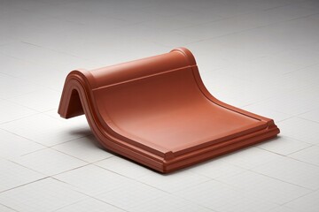 This solitary clay roof tile features a unique, sculptural curve that deviates from standard designs.