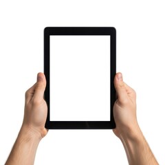 Hands holding tablet isolated on white background