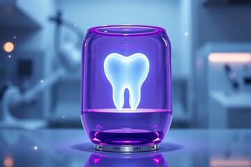 Innovative dental technology concept featuring 3D tooth anatomy, futuristic laboratory environment, digital visualization, medical research, modern dentistry, healthcare innovation, clean clinical.