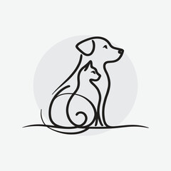 logo featuring the line-art of a dog and a cat sitting side by side	