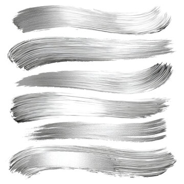 Set of luxury silver paint brush strokes with metallic texture isolated
