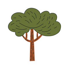 Hand Drawn Stylized Green Tree with Brown Trunk and Branches