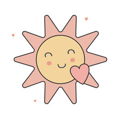 Happy Sun Character with Hearts and Rosy Cheeks