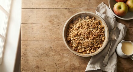 Delicious Homemade Apple Crumble Served in a Rustic Bowl.