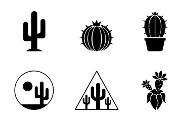 Diverse black and white cactus vector set. These illustrations are ideal for design projects with desert themes