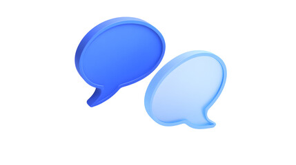 Two overlapping matte indigo and blue 3d speech bubbles on white background for conversation and communication concepts