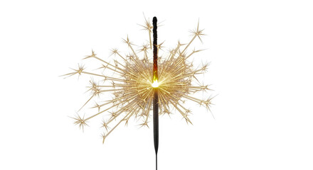 Obraz premium Sparkler with Golden Sparks on White Background, Celebration Element