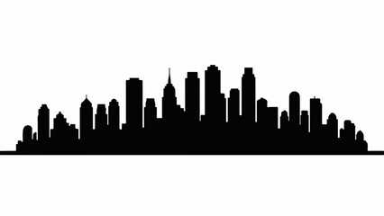 Naklejka premium Monochromatic silhouette of a bustling city skyline against a stark white background.