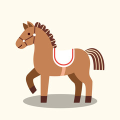 Illustration of a cute brown horse wearing a saddle