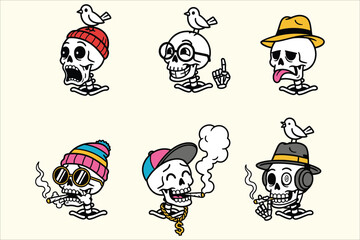 Urban Streetwear Skulls Funny Cartoon Skeleton Mascot Sticker Pack © 777SKYLABS