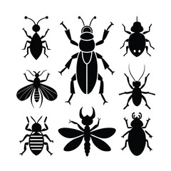 set of black silhouettes of ants