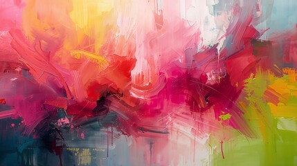 Artistic splash and burst of paint capturing bold red green pink yellow orange expressive wallpaper background design aesthetic 4k image