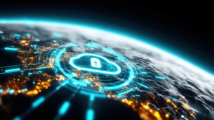 Global cybersecurity measures protecting data in the digital age earth infographic virtual environment aerial view security awareness