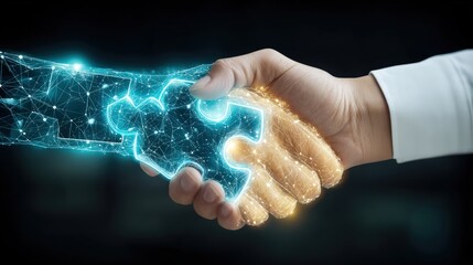 Digital collaboration unleashed futuristic handshake of technology and innovation in a virtual environment