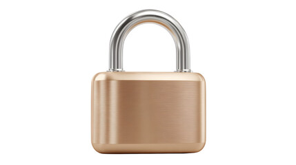 A heavy rounded padlock in matte gold with a silver shackle on a white background, symbolizing security and protection