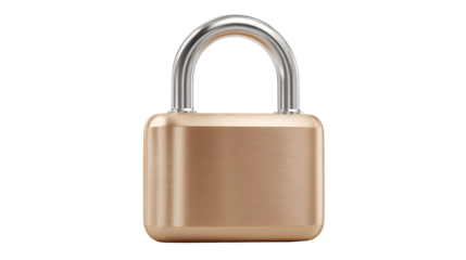 A heavy rounded padlock in matte gold with a silver shackle on a white background, symbolizing security and protection