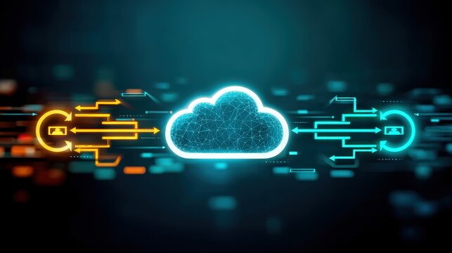 Cloud data transfer processes in modern technology digital environment infographic viewpoint cloud computing concept - Powered by Adobe