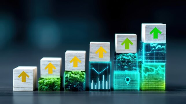 Growth progression in business analytics corporate environment digital visualization data insights futuristic viewpoint - Powered by Adobe