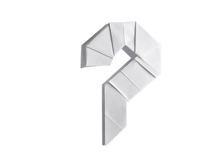 Slightly Angled Origami Question Mark with Paper Texture, Side Perspective, Isolated on Transparent Background