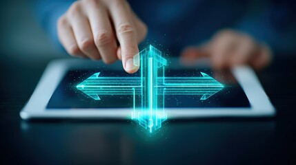 Interactive digital navigation modern workspace visual technology indoor environment close-up viewpoint user experience in focus