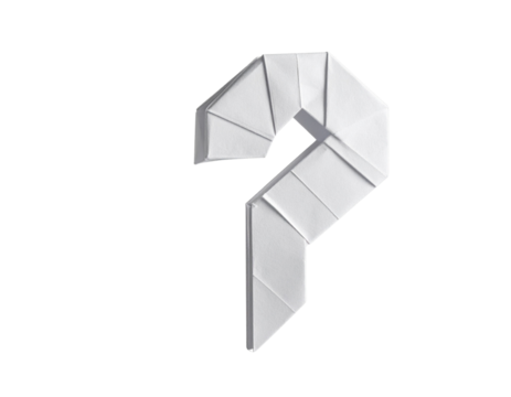 Slightly Angled Origami Question Mark with Paper Texture, Side Perspective, Isolated on Transparent Background - Powered by Adobe