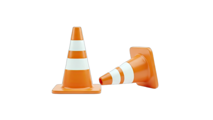 Orange Traffic Cones on White Background