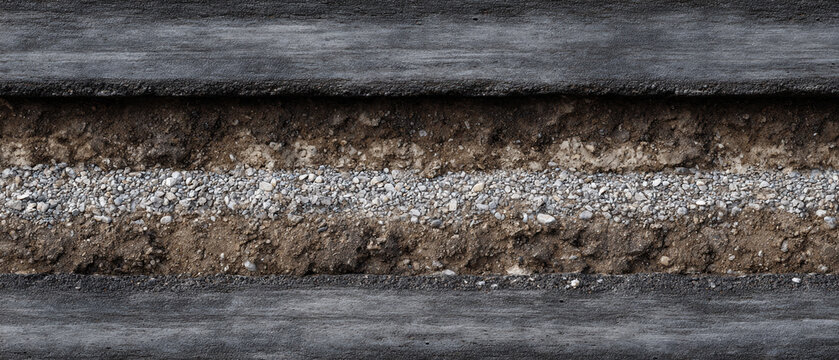 Asphalt road layer gravel crushed stone dirt texture construction with rugged detail