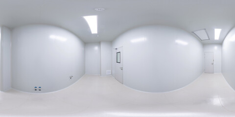 Full seamless spherical HDRI panorama 360-degree angle view of the interior of a white empty room. Empty medical room. Empty room in a medical facility. VR content